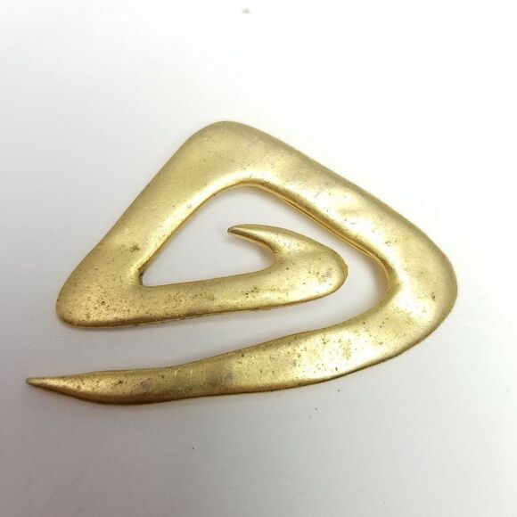 Vintage Gold Tone Spiral Brooch, Triangle Shape, Retro Modern Style, Bold 80s - Picture 5 of 5